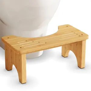 Bamboo Toilet Stool, Wooden Squatting Potty Stool for Adults, 7 Inch Toilet Stool Squat Adult, Non-Slip Wood Poop Stool for Bathroom, Portable Toilet Foot Pooping Stool, Step Stool for