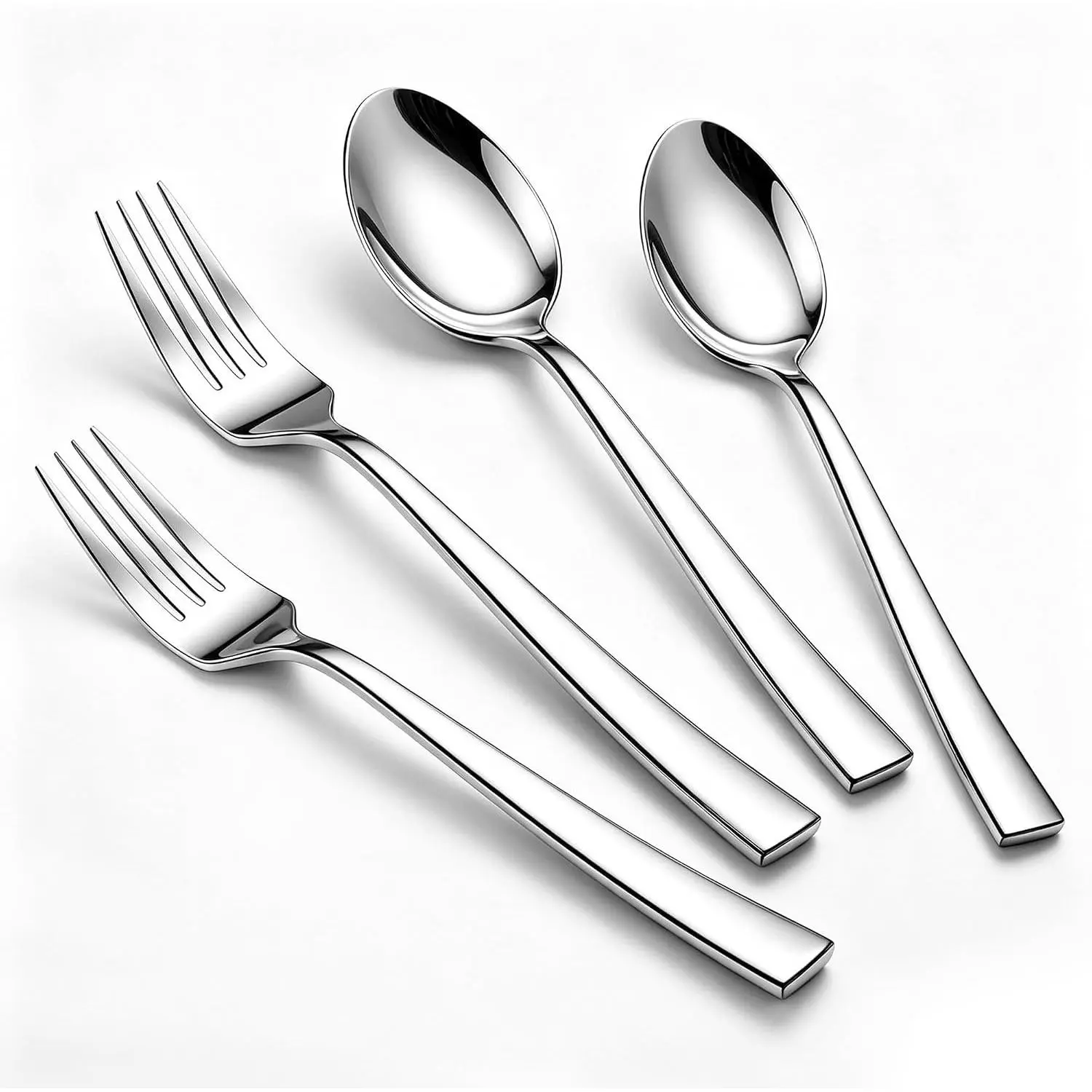 LIANYU 24-Piece Forks and Spoons Set, 12 Dessert Forks and 12 Teaspoons | Stainless Steel Square Flatware, Cutlery Set for Home Kitchen Restaurant, Mirror Polished & Dishwasher Safe