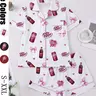 Women's Heart Bow Print Sleepwear Set, Short Sleeve Button-Up Top & Elastic Shorts, Casual Homewear for Party, Printed Sleepwear Set #GLOBAL PICKS