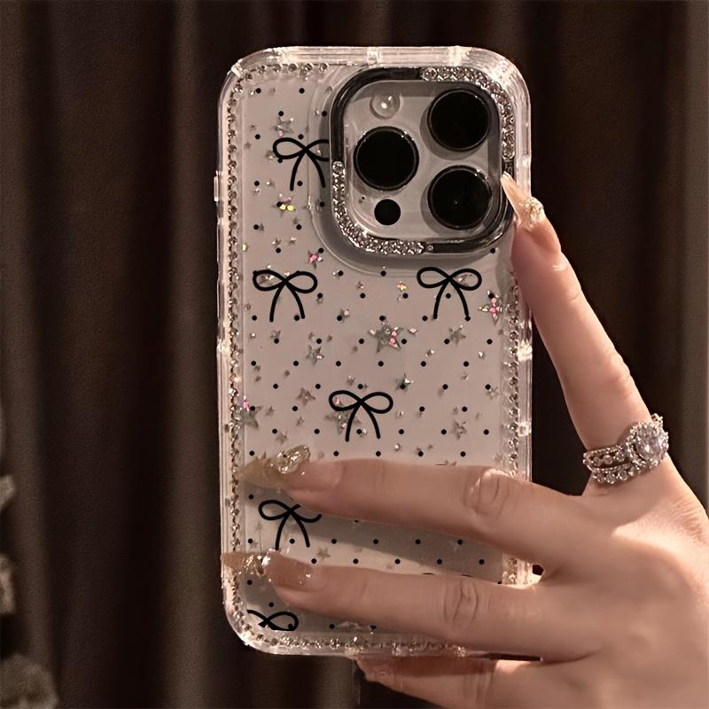 Polka Dot Bow Luxury Rhinestone Fashion Phone Case, Transparent Glitter Star Bumper Anti-Drop Case, Suitable for iPhone 17 Pro Max 17 Air 16 15 14 Plus 13 12 11 Protective Cover, Christmas Gift, New Year Gift, Easter Gift, Halloween Gift, for Friends