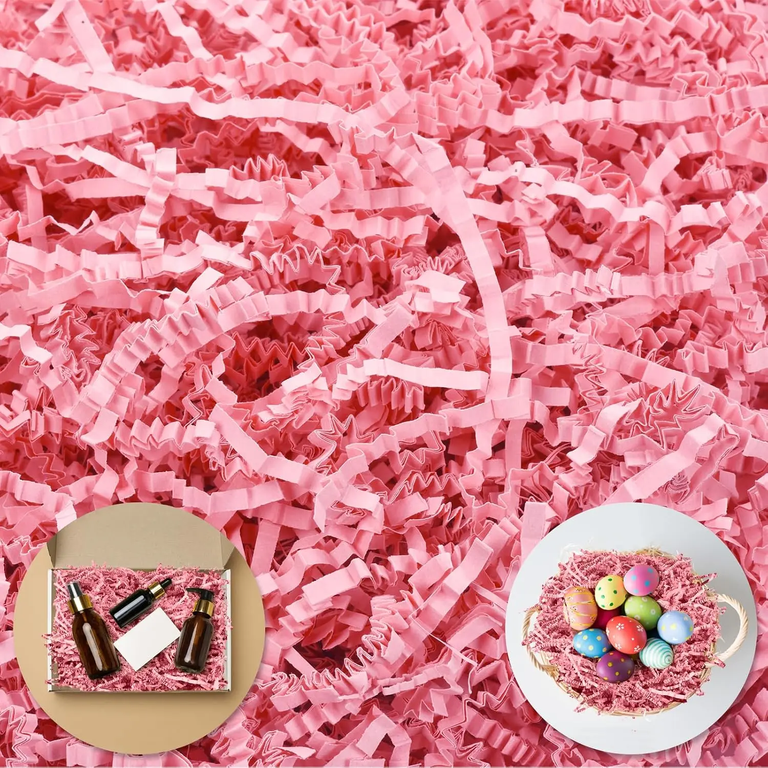 Crinkle Paper Filler, Shredded Paper For Gift Baskets 1/2LB (8 oz) , Pink Valentine's Gifts Day Baskets Grass, Crinkle Cut Papers Shred For Birthdays, Easter, Mother's Day, Weddings,Boxes Bags, Basket Filler ,Anniversaries,Gift Wrapping