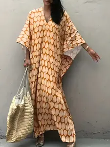 Plus Size Kaftan Dresses for Women, V-Neck Batwing Design, Loose Fit Moroccan Style, Perfect Bathing Suit Cover Up, Comfortable Mumu Dress