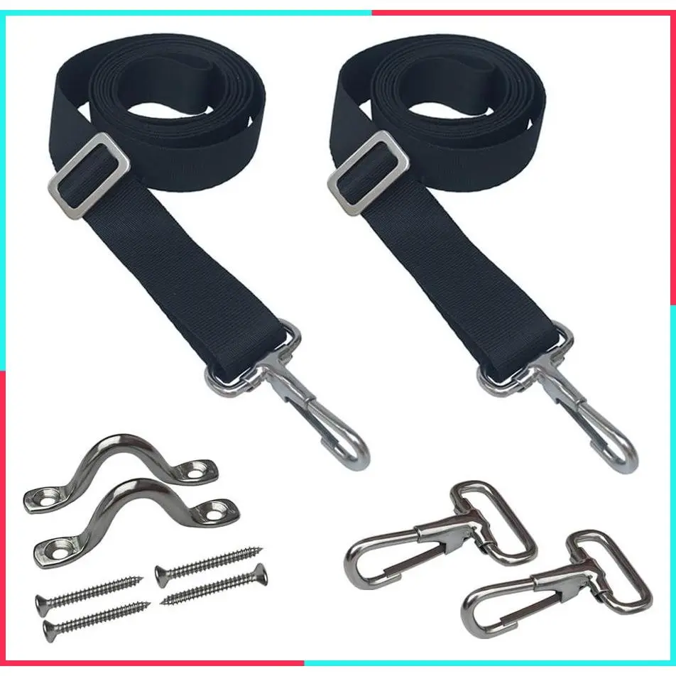 2-Pack Adjustable Bimini Boat Top Straps with Loops, Snap Hooks and Eye Straps - 28" to 60" Stainless Steel Boat Awning Hardware