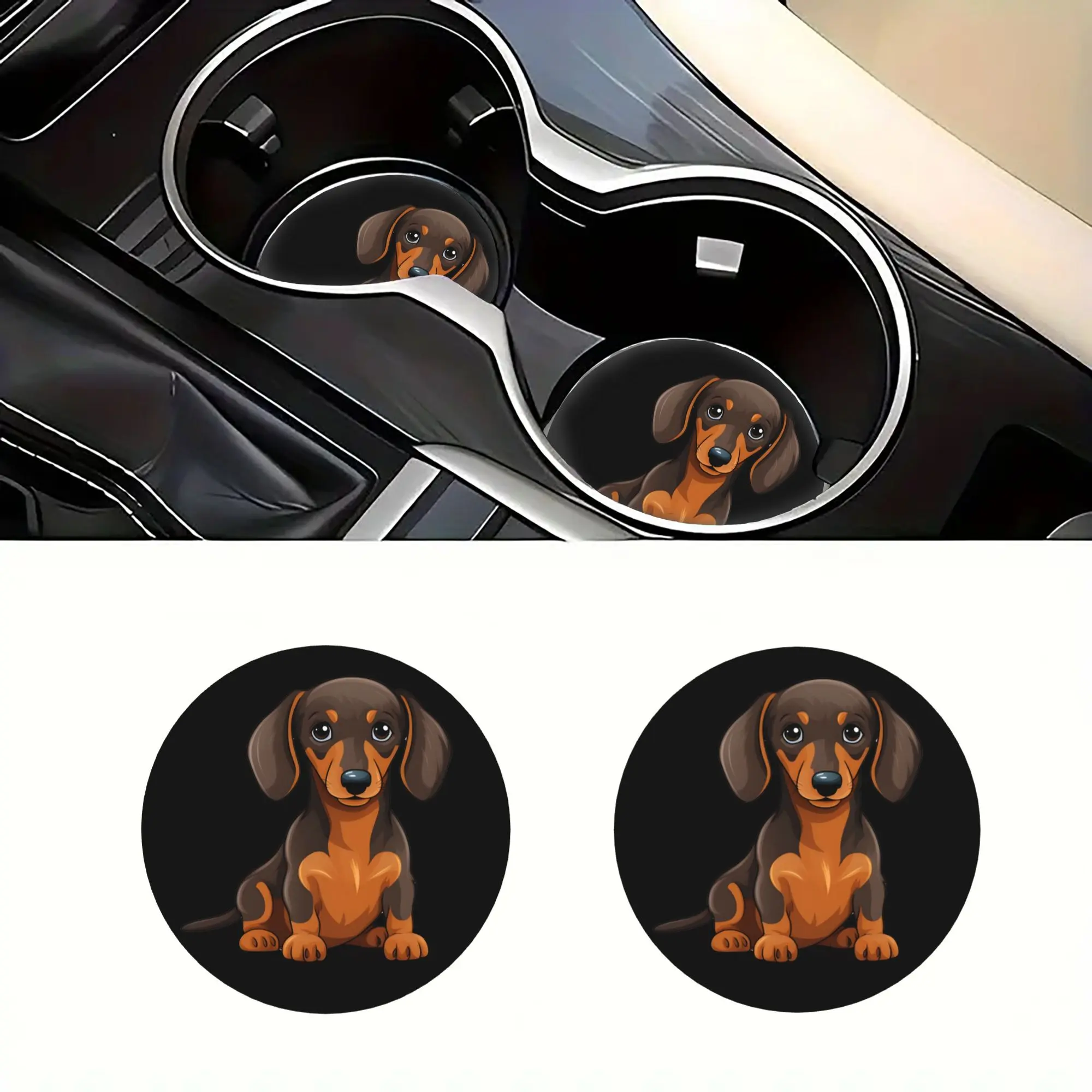 2PCS  Dachshund Theme Car Coasters & Coasters - Cute Coasters, Designed for Dachshund Lovers, EVA Material, Suitable for Cars and Homes, Dachshund Pattern (Includes 2 Coasters)