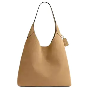 COACH Brooklyn 39 Logo Suede Tote Bag for Women, Large Size, Sand