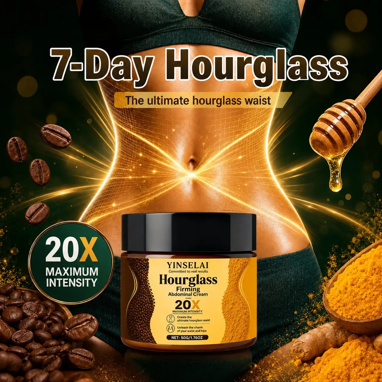 7-Day Bee Venom Quick Hourglass Tummy Shaping Cream. Flabbiness, Firms the Skin, Instantly Lifts and Sculpts, Tightens the Abdomen. Equivalent to 20 Times the Exercise Effect After Use, Allowing You to Achieve a Perfect Figure Even