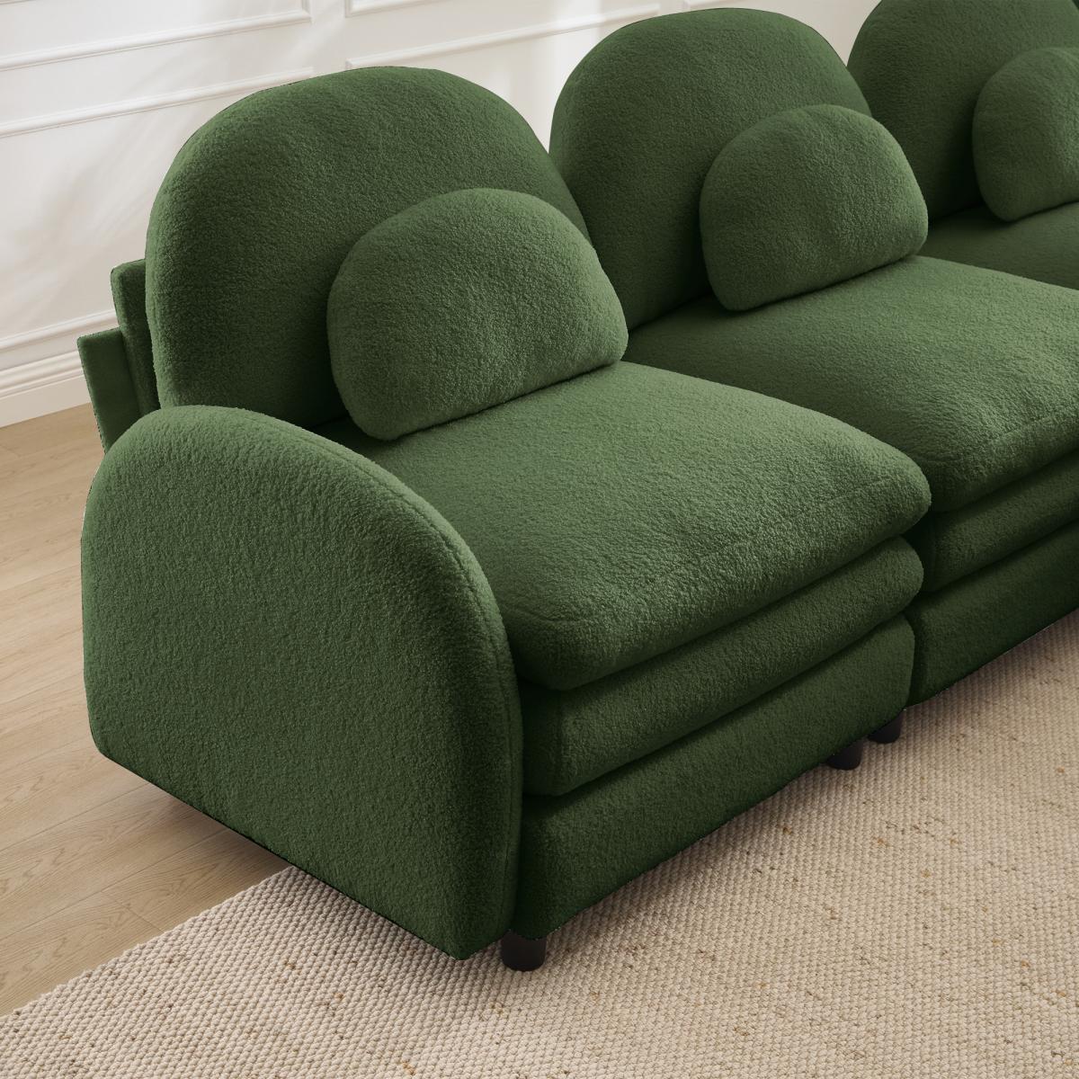 Teddy Fabric Soft Cloud-like Loveseat Sofa,Curved Backrest and Armrest with Curved Lumbar Pillows, Modular 2 Seater Couch with Supportive Double-layer cushion, Green