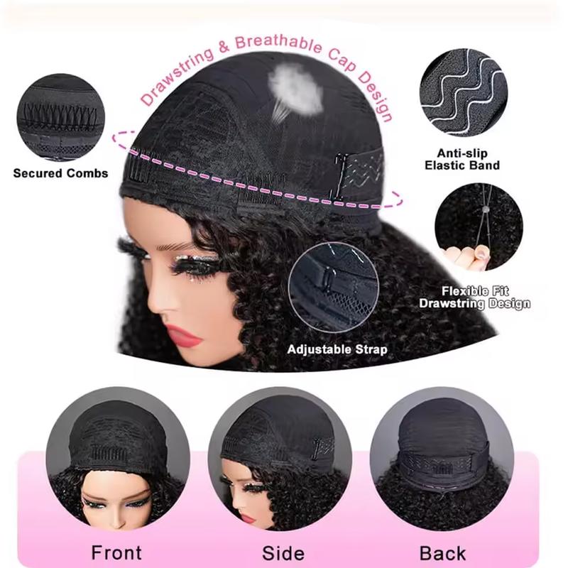 [3 IN 1] Half Wig Beginner Friendly Glueless Human Hair Wigs Deep Wave Seamless Flip Over Half Wig Invisible Hairline Kinky Curly Wigs for Women With Drawstring