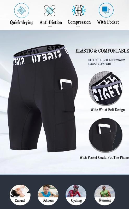 Kyn Apparel Quick Dry Compression Running Tights Men with Pocket Gym Fitness Shorts Sportswear Short Leggings Elastic Underwear