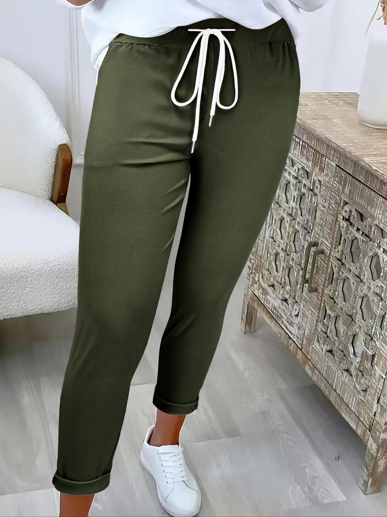 Women's Solid Color Drawstring Waist Pants, Casual Comfy Trousers for Summer, Fashion Women's Bottoms for Daily Wear