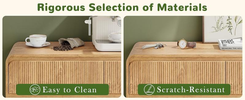 Fluted 6 Drawer Dresser for Bedroom, 48" Wide Handleless Chest of Drawers with Curved Profile Design, Modern Wooden Dresser TV Stand with Organizer Storage for Living Room, Entryway, Natural Oak