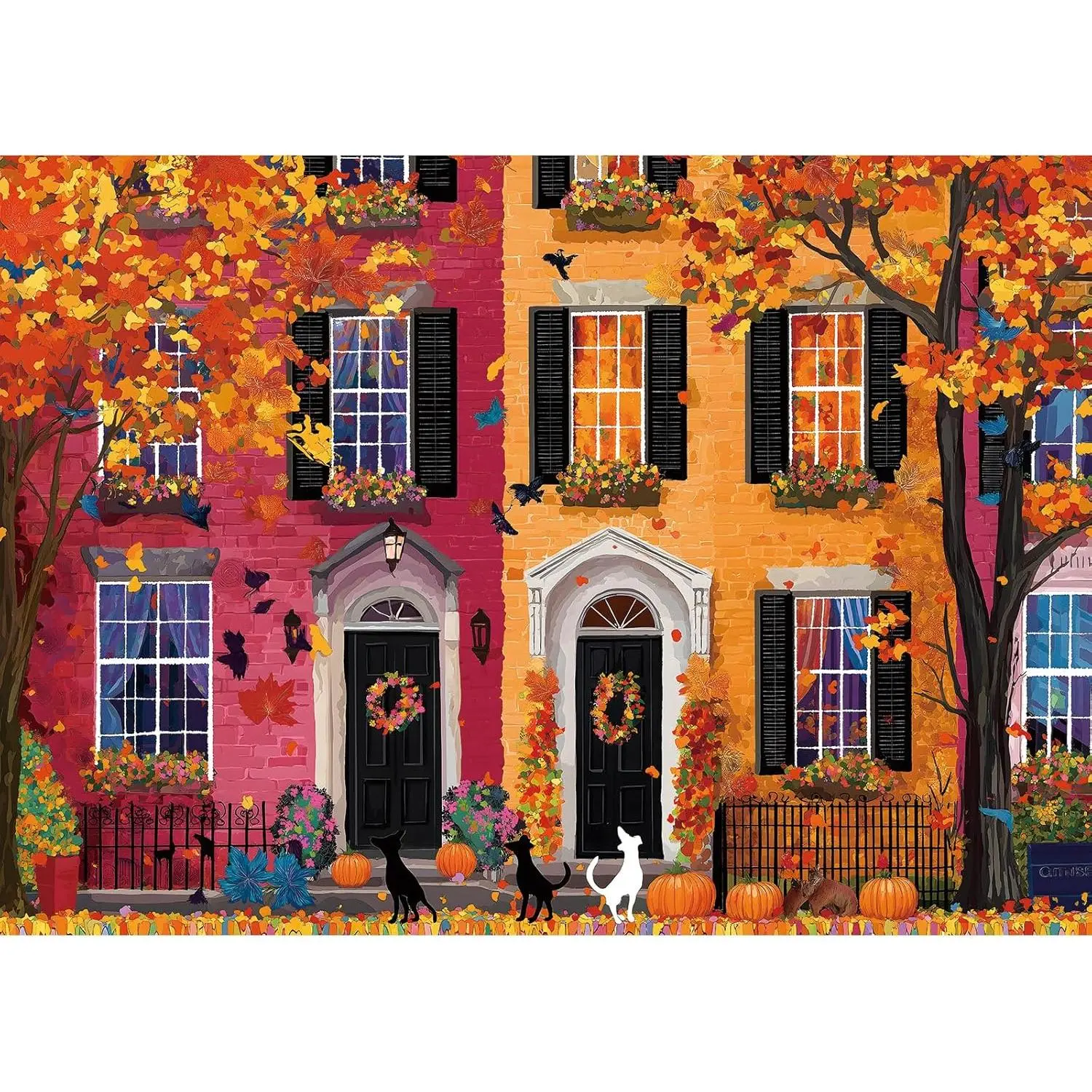 Colorful Autumn Street Scene 1000 Piece Puzzles for Adults, Funny Fall Harvest Theme Puzzles for Adults,Gift for Family Games