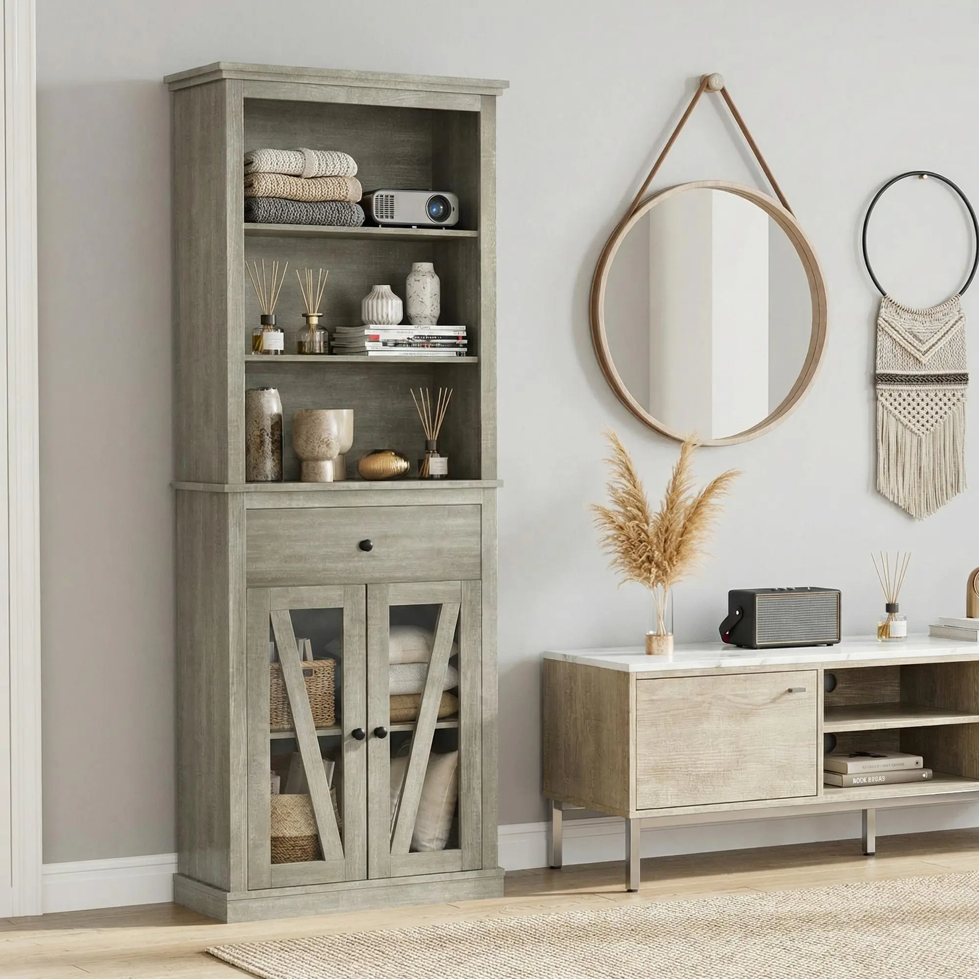 📦 Tall Freestanding Bathroom Storage Cabinet – 66.5" Slim Linen Organizer with Open Shelves, Hidden Drawer & Anti-Tip, Space-Saving for Small Bathroom & Living Room! ✨