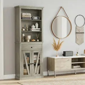 📦 Tall Freestanding Bathroom Storage Cabinet – 66.5" Slim Linen Organizer with Open Shelves, Hidden Drawer & Anti-Tip, Space-Saving for Small Bathroom & Living Room! ✨