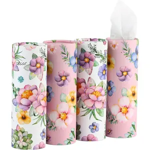 200 Sheets 3-ply Car Tissues Holder with Facial Tissues 4 Pack Travel Cylindrical Tissue Box Container Perfect Fit for Car Cup Holder Pink