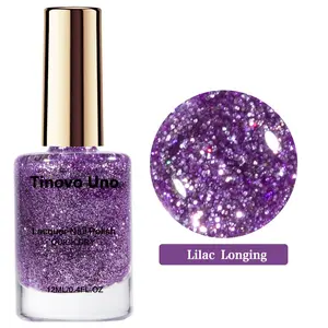 Tinovo Uno Quick Dry Lacquer Nail Polish 12ml, Vibrant Purple Holographic Glitter Finish, No UV Needed, Glossy Long-Lasting Wear, Multifunction Nail Strengthener, Improves Brittle & Weak Nails, Premium Golden Cap Design, Ideal Party & Holiday Gift