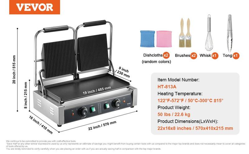 Spring new arrivals Commercial Panini Press Grill Electric Sandwich Maker Griddle Plate 19"x9"