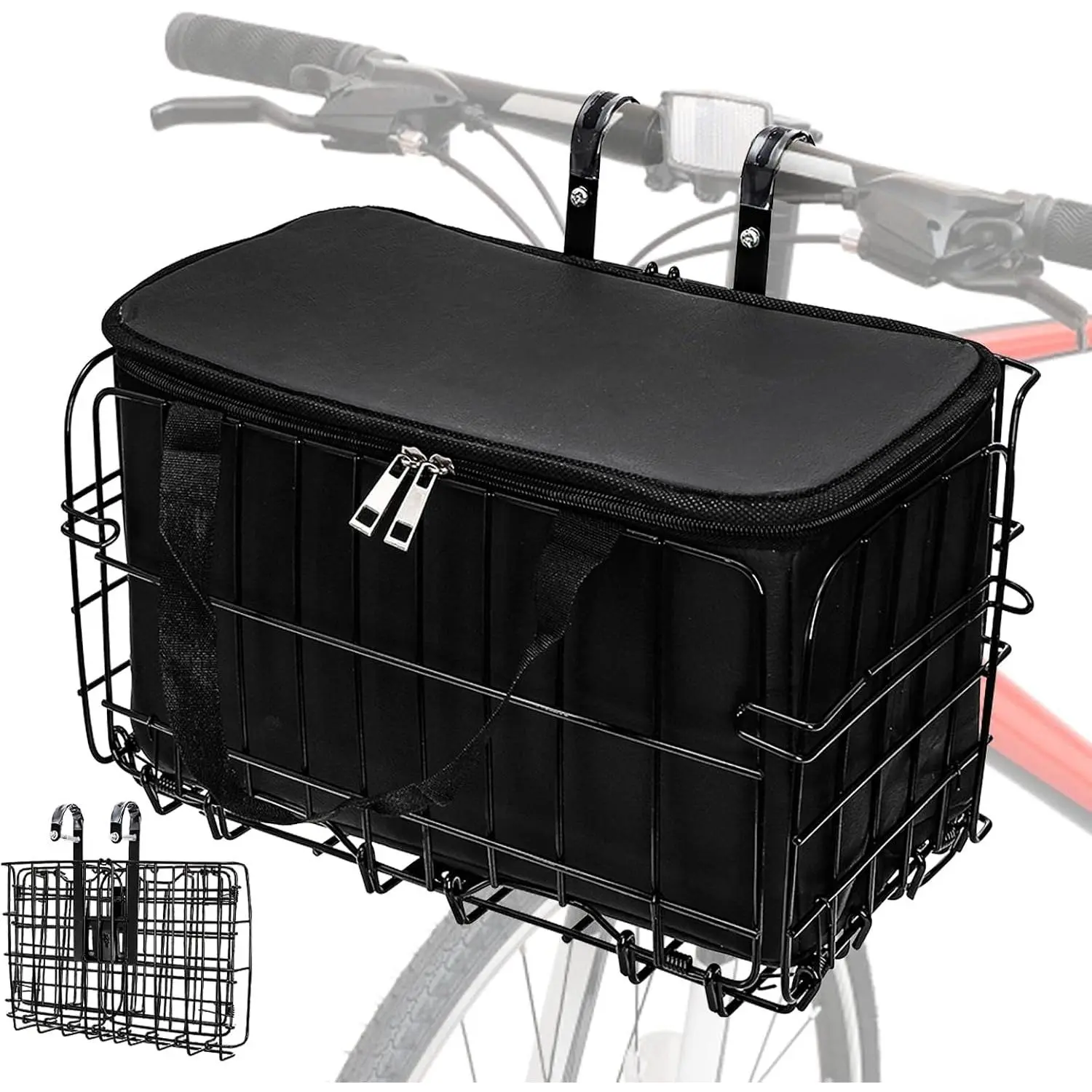 Folding  Basket Front/Rear with Removable Liner Bag, Large Quick Release Design Metal Ebike  Basket Cargo Rack for Adult Women/Men Carrying Dogs, Pets, Fruit & Grocery