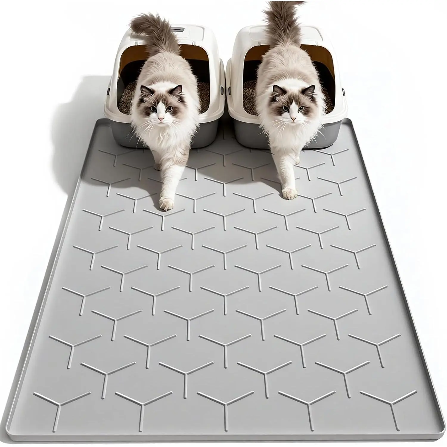 Litter Box Mat, Large 40" X 28" Litter Trapping Mat for Cats,   Pad for Floor, Gray