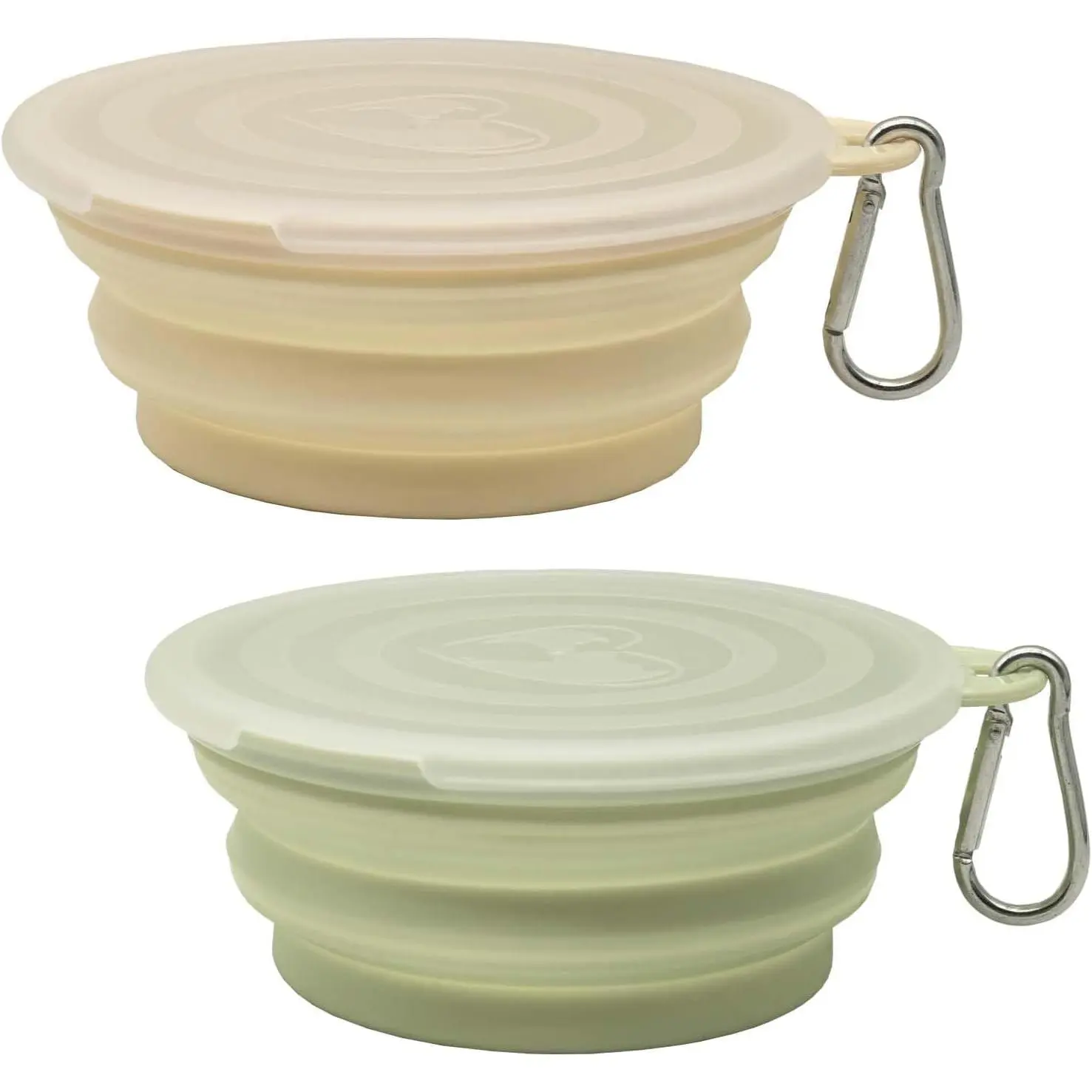 Small Collapsible  Bowl 12oz,2 Pack Portable and Foldable  Travel Bowls with 2 Carabiners &  for Dogs Cats and Small  (Macaron Yellow+Green, 350ml)
