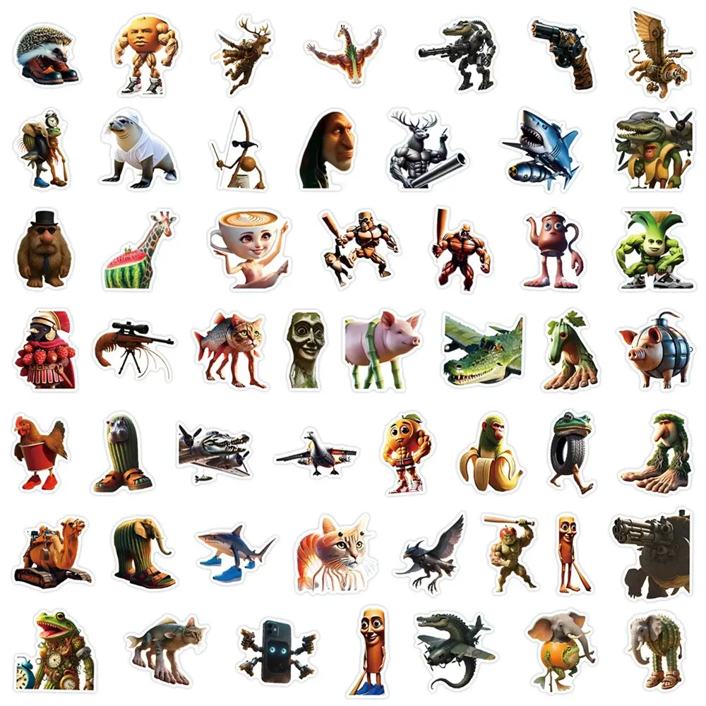 100Pcs Abstract Animal Stickers Tung Tung Sahur Italian Brainrot Animals Cartoon Decal DIY Luggage Phone Cup Guitar Kid Toys