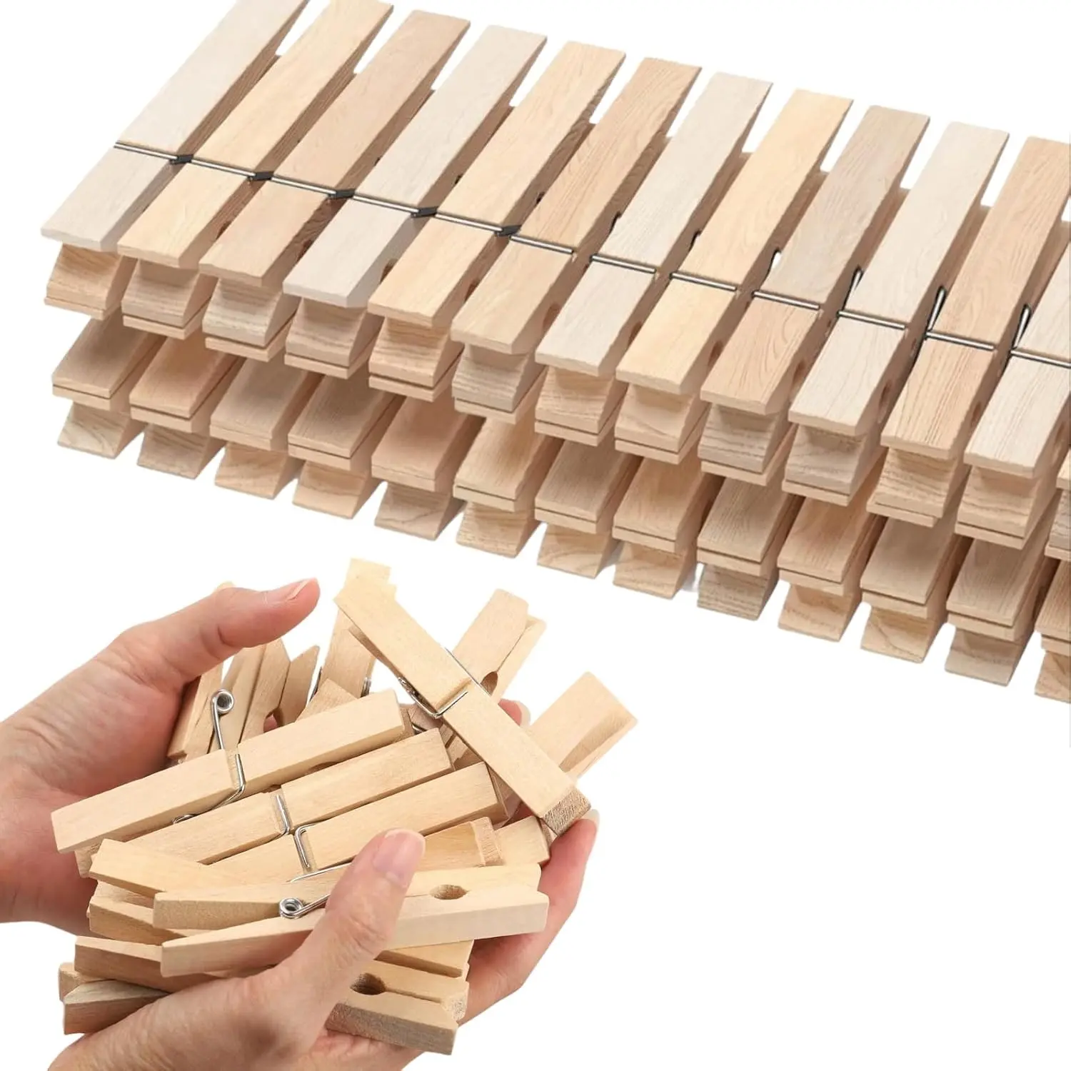 Wooden Clothespins 46 Pack, 3.55 Inch Natural Clothes Pins Heavy Duty for Laundry, Crafts, Hanging Photos, Strong Spring, Moisture-Resistant Outdoor & Home UseGift