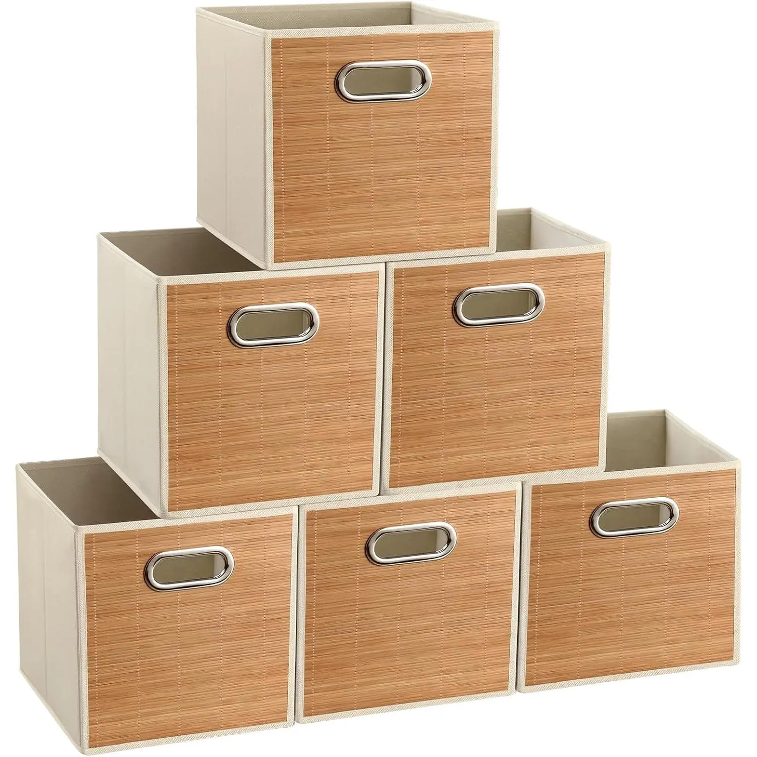 10.5x10.5in Bamboo Storage Cubes Storage Baskets, 6-Pack Foldable Handwoven Bamboo Strip Wicker Basket, Wicker Cube Storage Bins for Organization, Closet, Shelves, Home, Offices