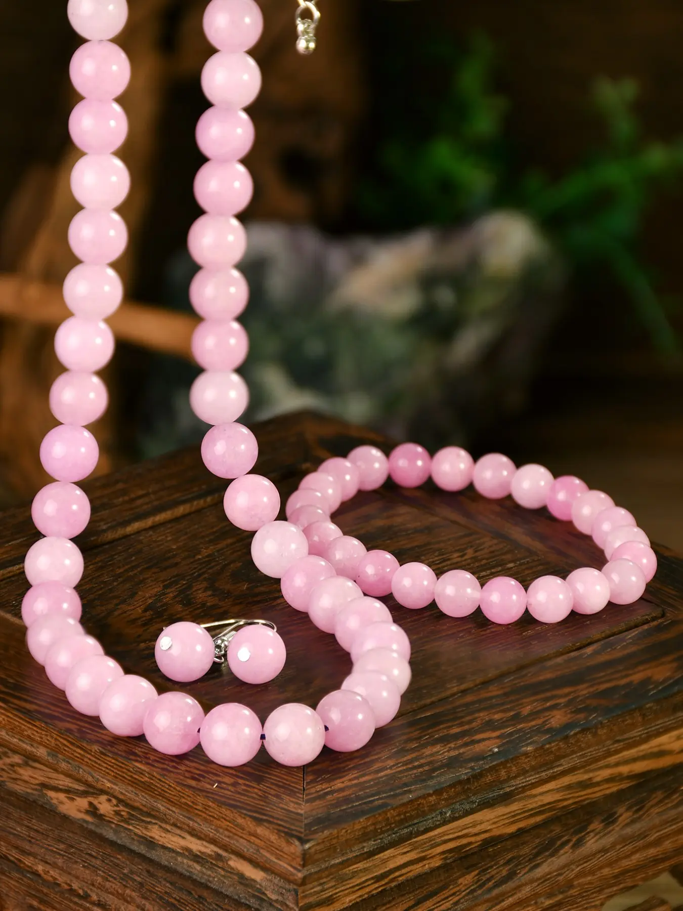 3-Piece Lavender Quartz Jewelry Set, Elegant 10mm Natural Stone Beaded Necklace Bracelet Earrings, Perfect Gift for Women