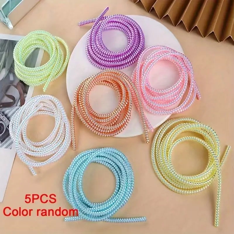 5pcs Random Color Spiral Cable Protector Charger Cord Cover for Phone Headphone USB Data Cable Charging Wire Saver