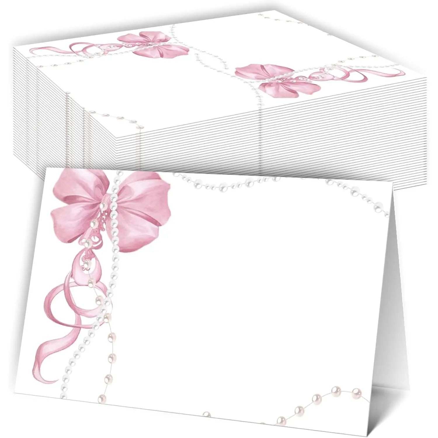 25 Pcs Pink Bow Place Cards, Bow Table Tent Name Cards, Food Labels for Birthday Wedding Baby Shower Dinner Party Table Setting Decorations