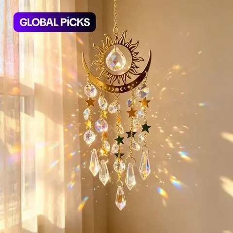 1-Piece Bohemian Design Artificial Crystal Sun Catcher, Magical Hanging Rainbow Prism Pendant, Home Window Decor Gift, Thanksgiving Decoration Items #GLOBAL PICKS