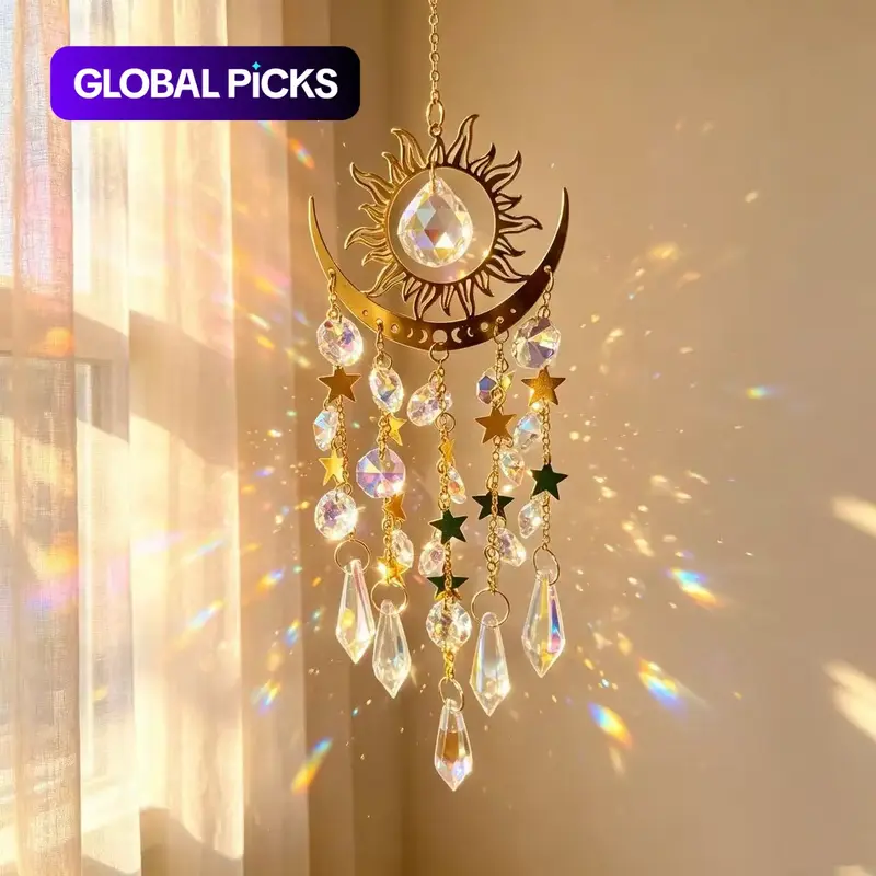 1-Piece Bohemian Design Artificial Crystal Sun Catcher, Magical Hanging Rainbow Prism Pendant, Home Window Decor Gift, Thanksgiving Decoration Items #GLOBAL PICKS