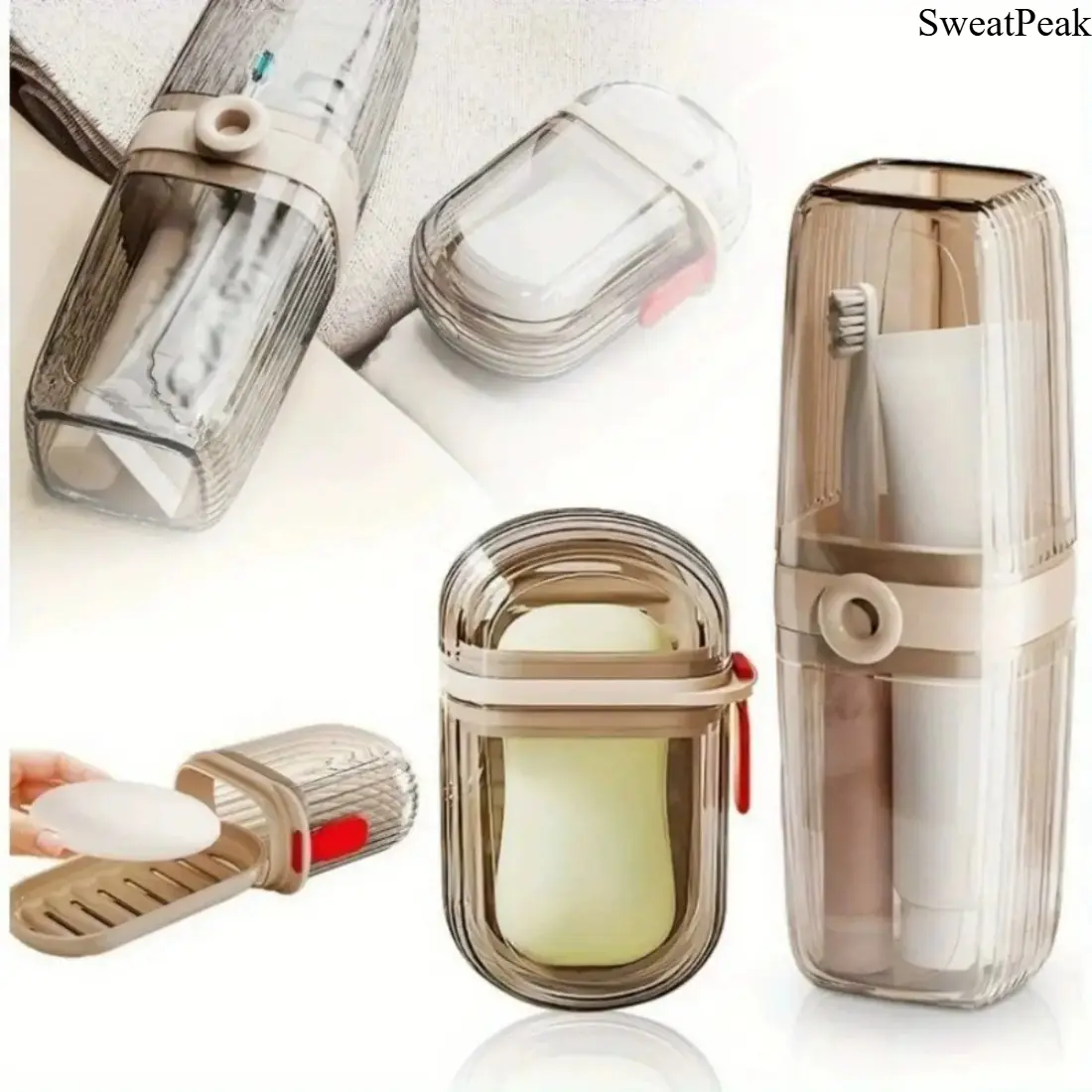 Travel Toiletry Organizer Set 4 Pack, Portable Soap Case & Toothbrush Holder with Waterproof Lid, Drainable Soap Box with Removable Compartments, Leakproof Travel Bathroom Accessories for Camping, Hotel, Dorm and Vacation