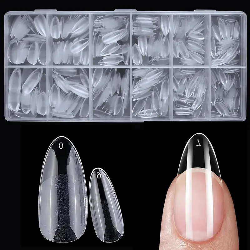 Medium Almond Fake Nail Tips, 600pcs/box Clear False Nail Tips for Gel X Acrylic Nail Extension, Soft Gel Full Cover Almond Faux Nails, Press On Nail, Suitable for Salon Home, Nail Art Supplies, Nail Art Products