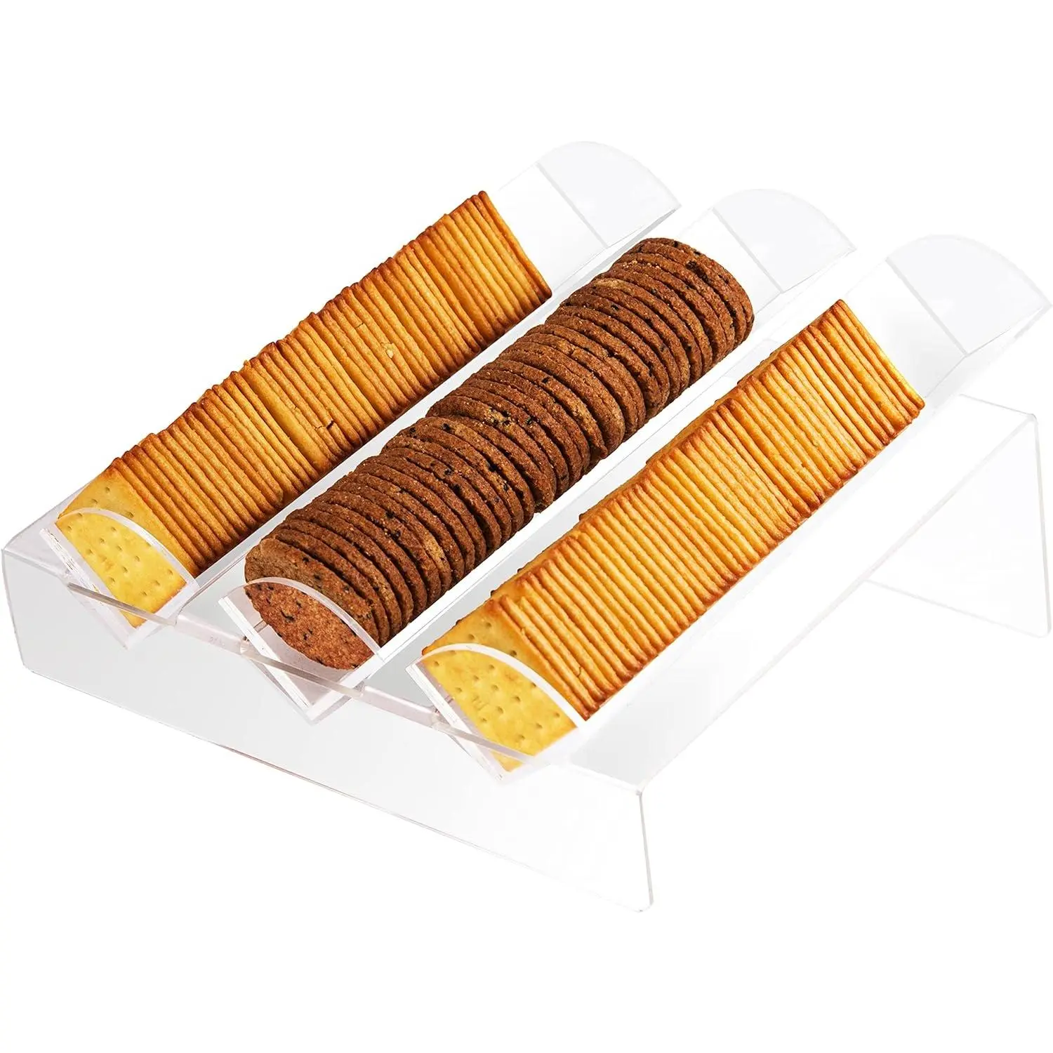 Cracker Tray,  Cookie Biscuit Display Tray, Inclined Cookie Cracker Holder Stand for Display with 3 Slots