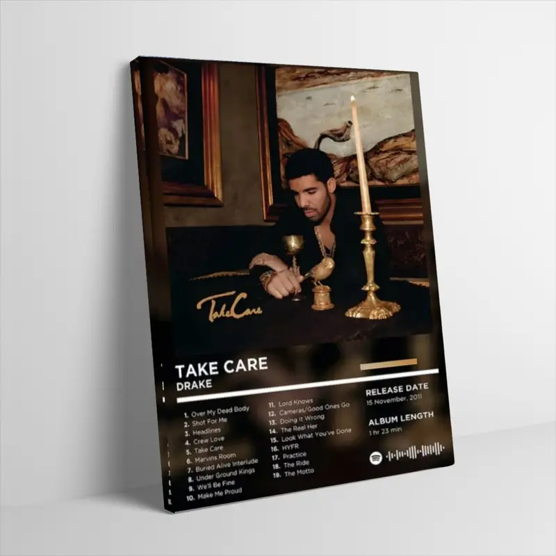 Drake Take Care Poster Canvas Wall Art Retro Album Candelabra Layout Tracklist Grid Design Print Hip Hop Rap Music Poster Wall Decor for Dorm Room Living Room Unframed