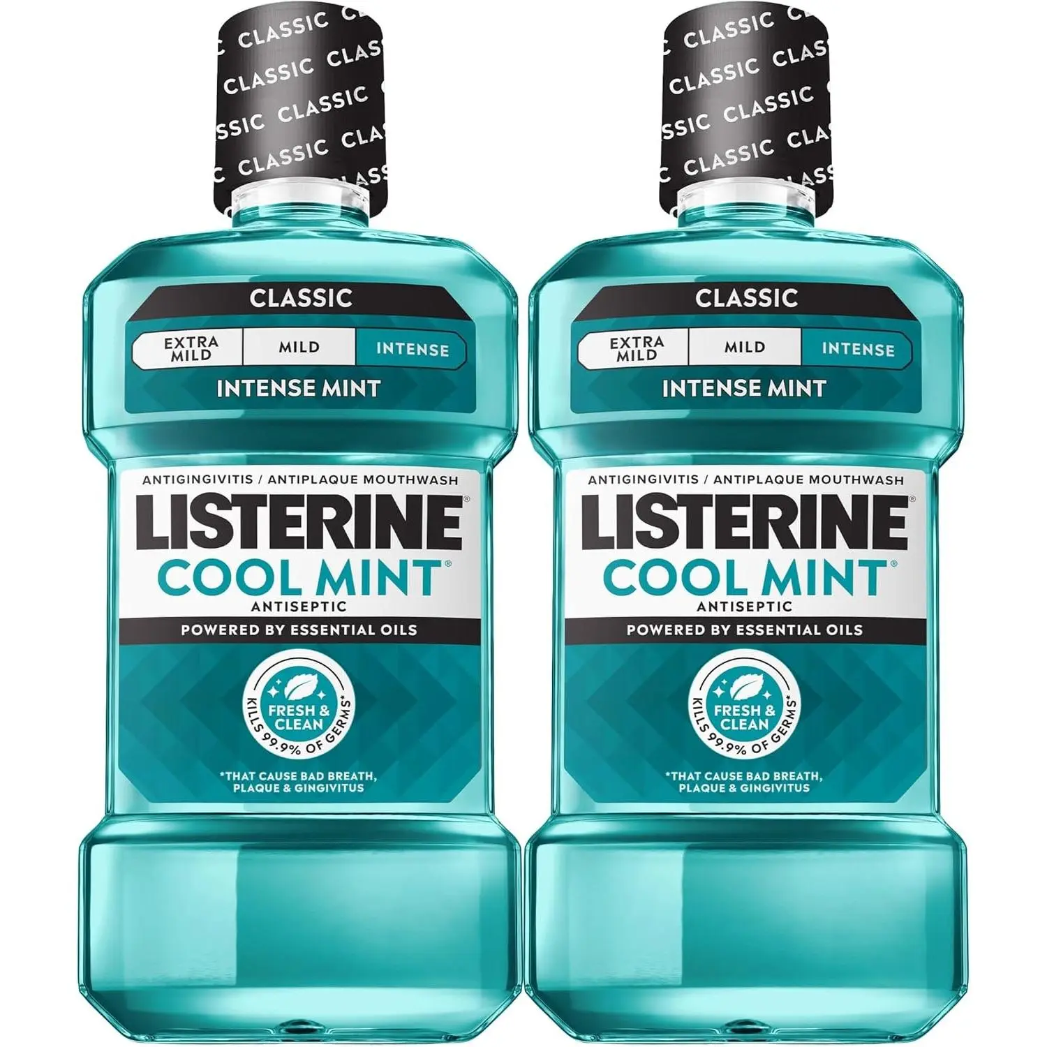 Listerine Cool Mint Antiseptic Mouthwash, Intense Mint, 33.8 fl. oz/1L x 2