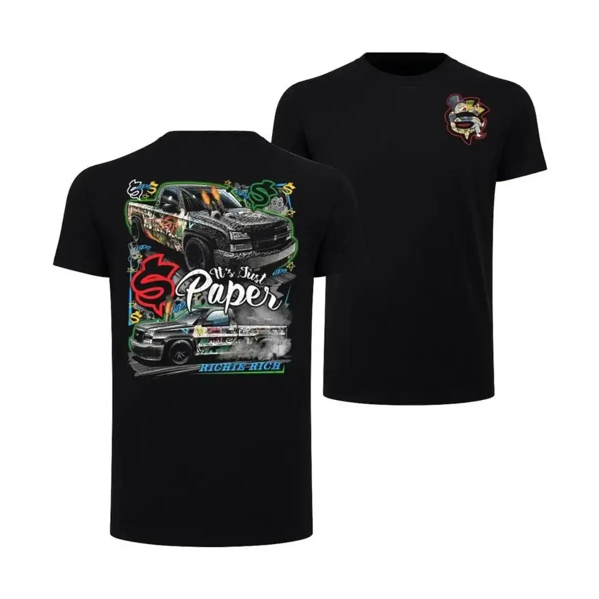 Richie Rich Truck T-Shirt-Ondgas Tee,Car Lover Tee,Full Colour,Unisex Fashionable Crew Neck Pure Cotton T-Shirt