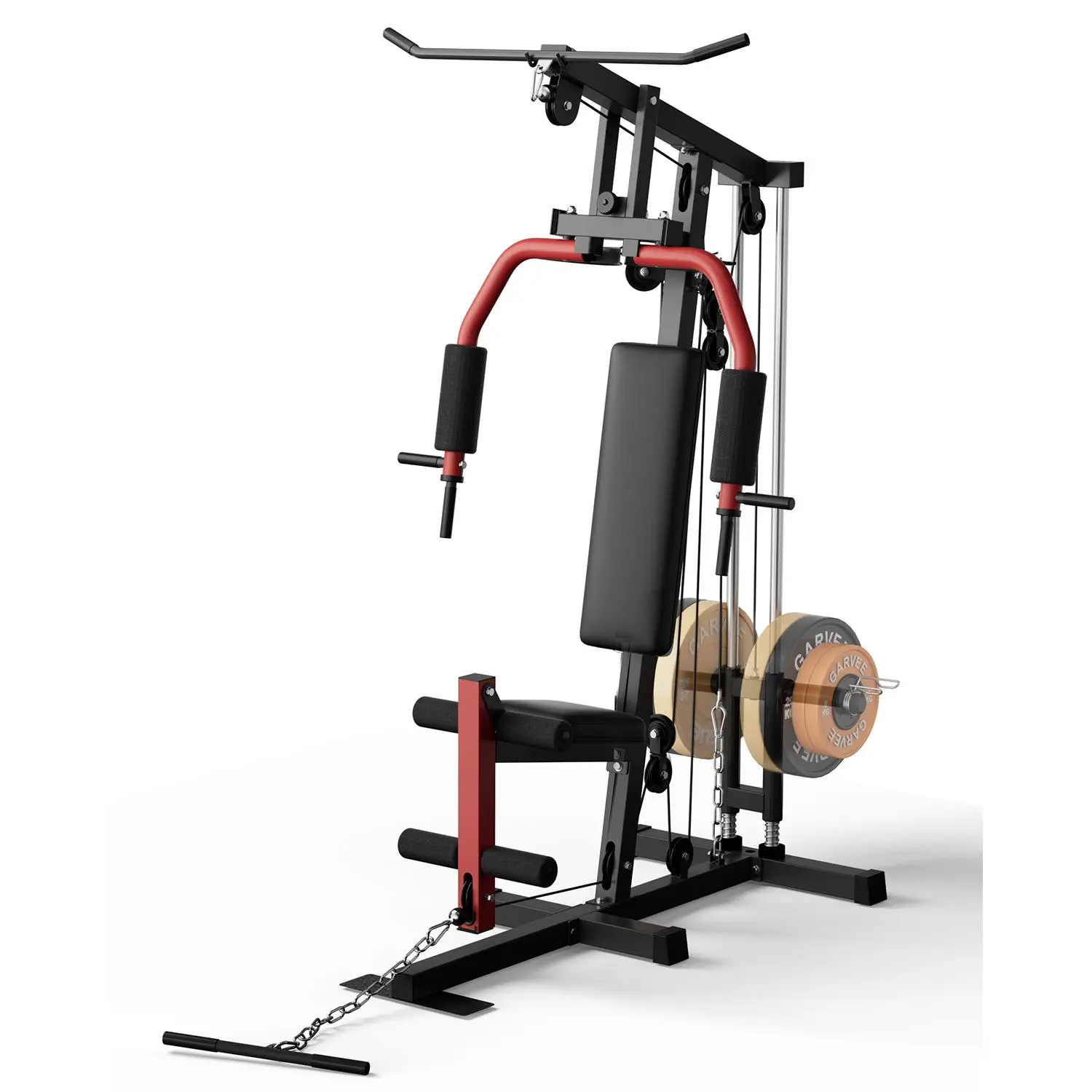 5-in-1 Multifunctional Home Gym Machine, Full Body Training with Lat Pulldown, Chest Press, Leg Extension & Seated Row, 300LB Weight Capacity, Fits 1" & 2" Weight Plates ( Not Included)
