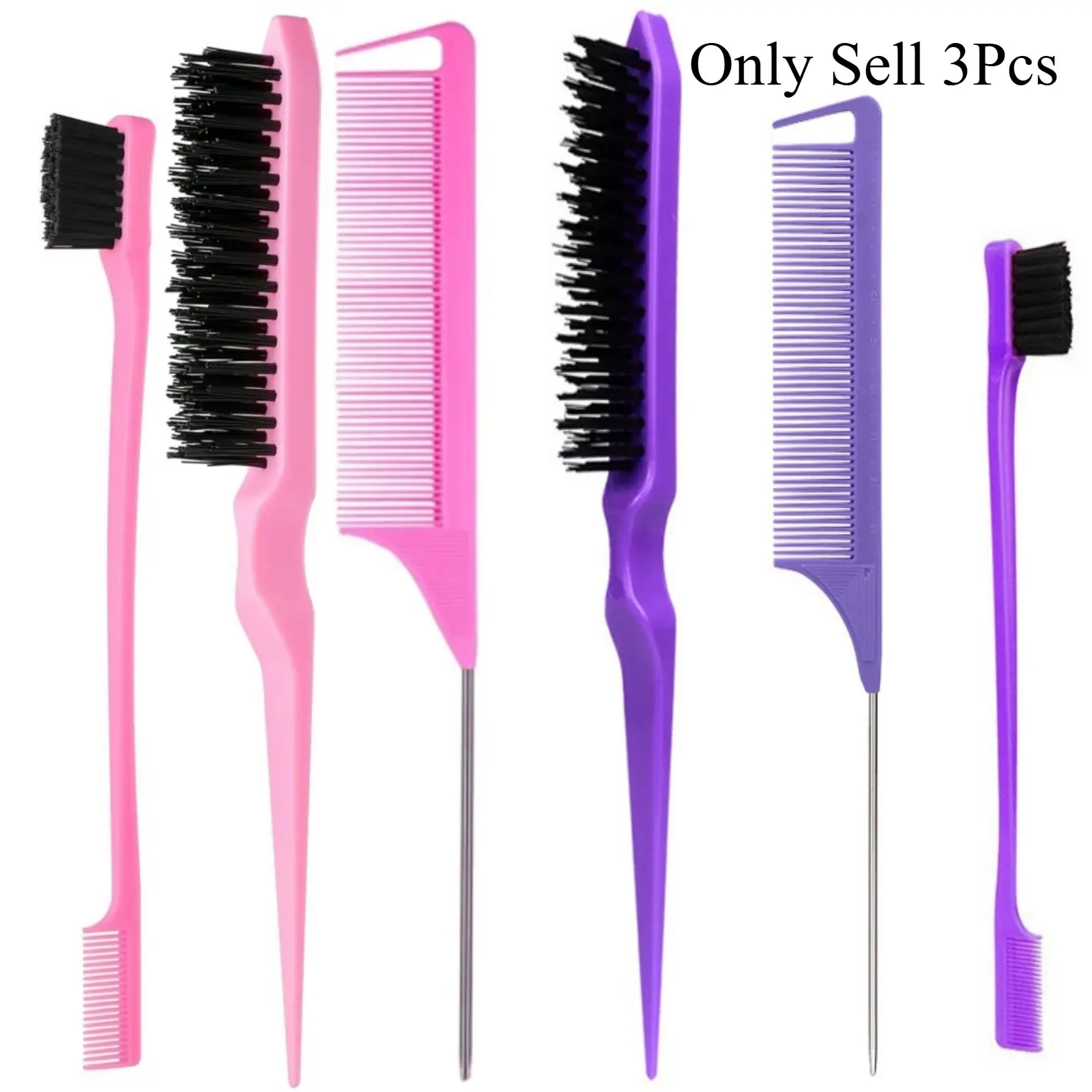 3pcs Styling Comb Set, Teasing Hair Comb Brush, Triple Teasing Hair Rat Tail Combs, Edge Brush, Hair Tail Tools, Braid Tool Loop
