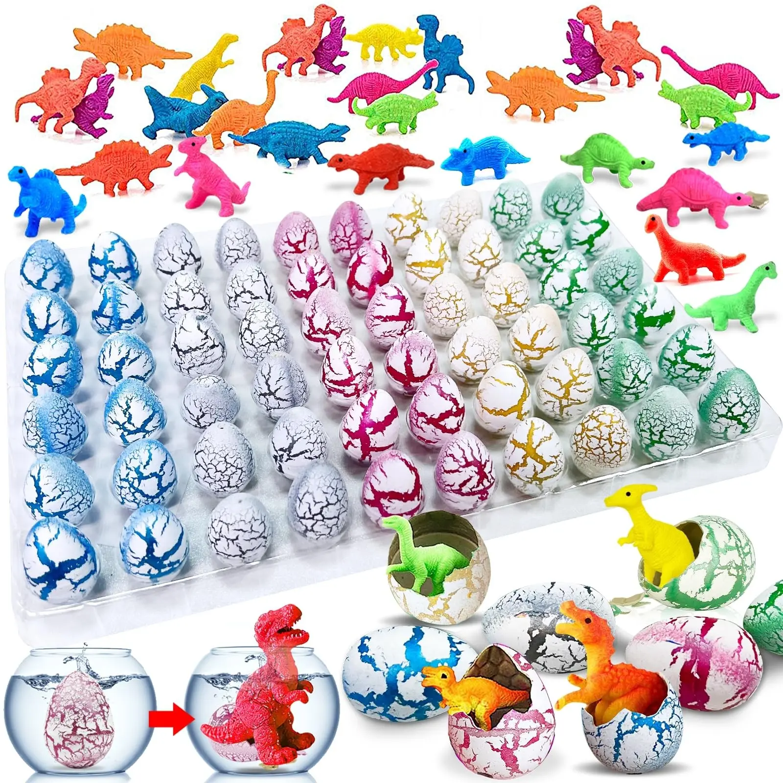60 Small Hatching Dinosaur Eggs Set, Perfect for Dinosaur Theme Birthday Party Gifts, Valentine's Day Gift Bag Fillers, Classroom Carnival Prizes