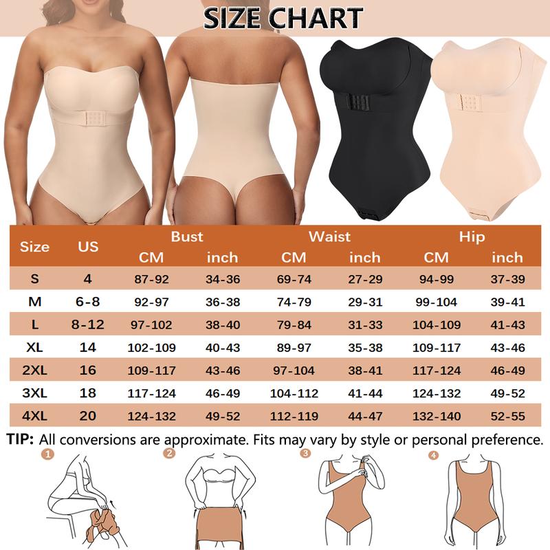 【Plus Size】Shapewear Bodysuit Tummy Control Strapless Bra Shapewear for Women Strapless Faja Body Shaper Thong Light Shapewear Body Shaper Tank Swimwear Womenswear