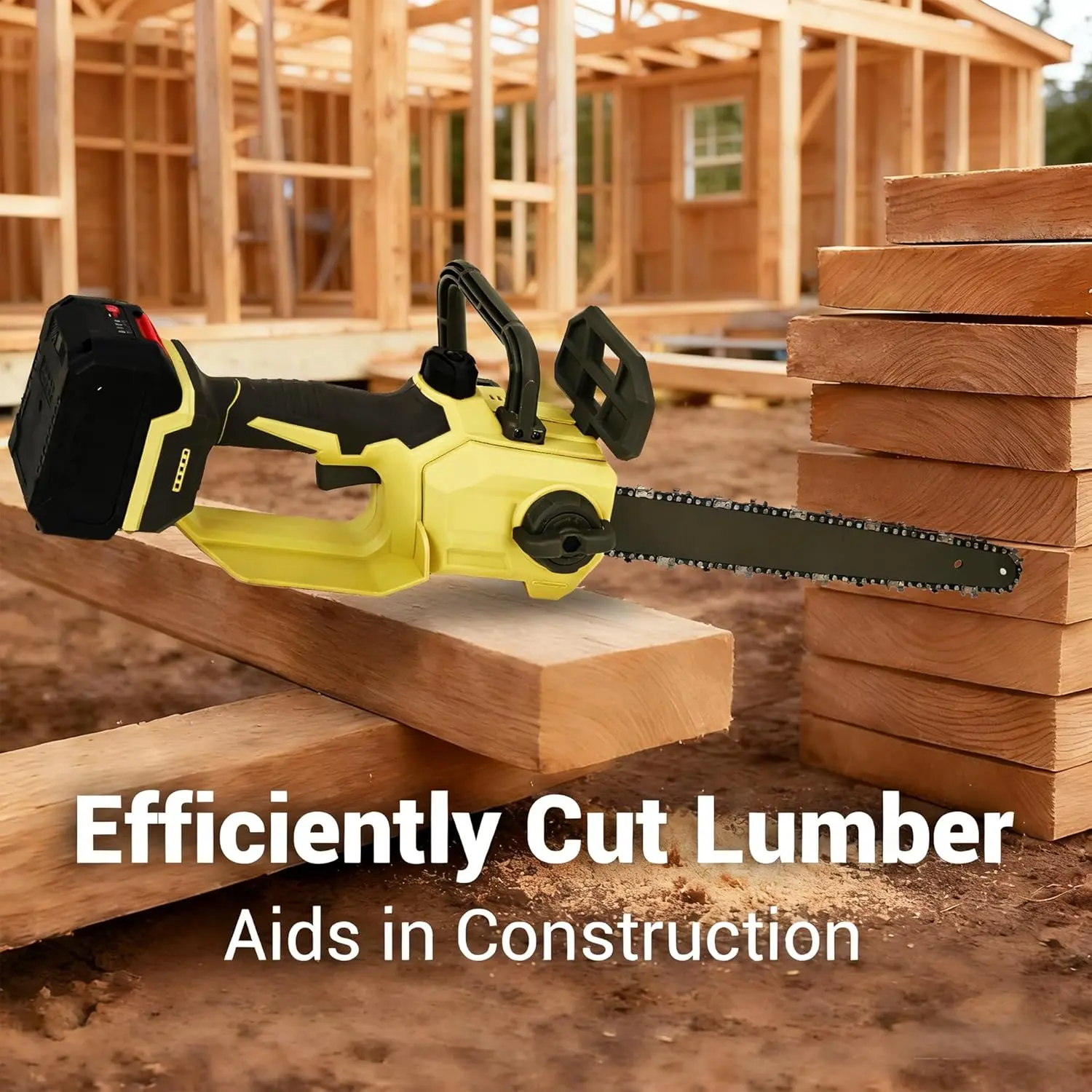 12-Inch 21V Cordless Battery Powered Chainsaw, Brushless Garden Outdoor Hand Tool with Auto Oiler, Tool-Free Tensioner, Extended Working Time, Improved Cutting Performance, Reduced Maintenance for Pole Pruning, Wood Cutting