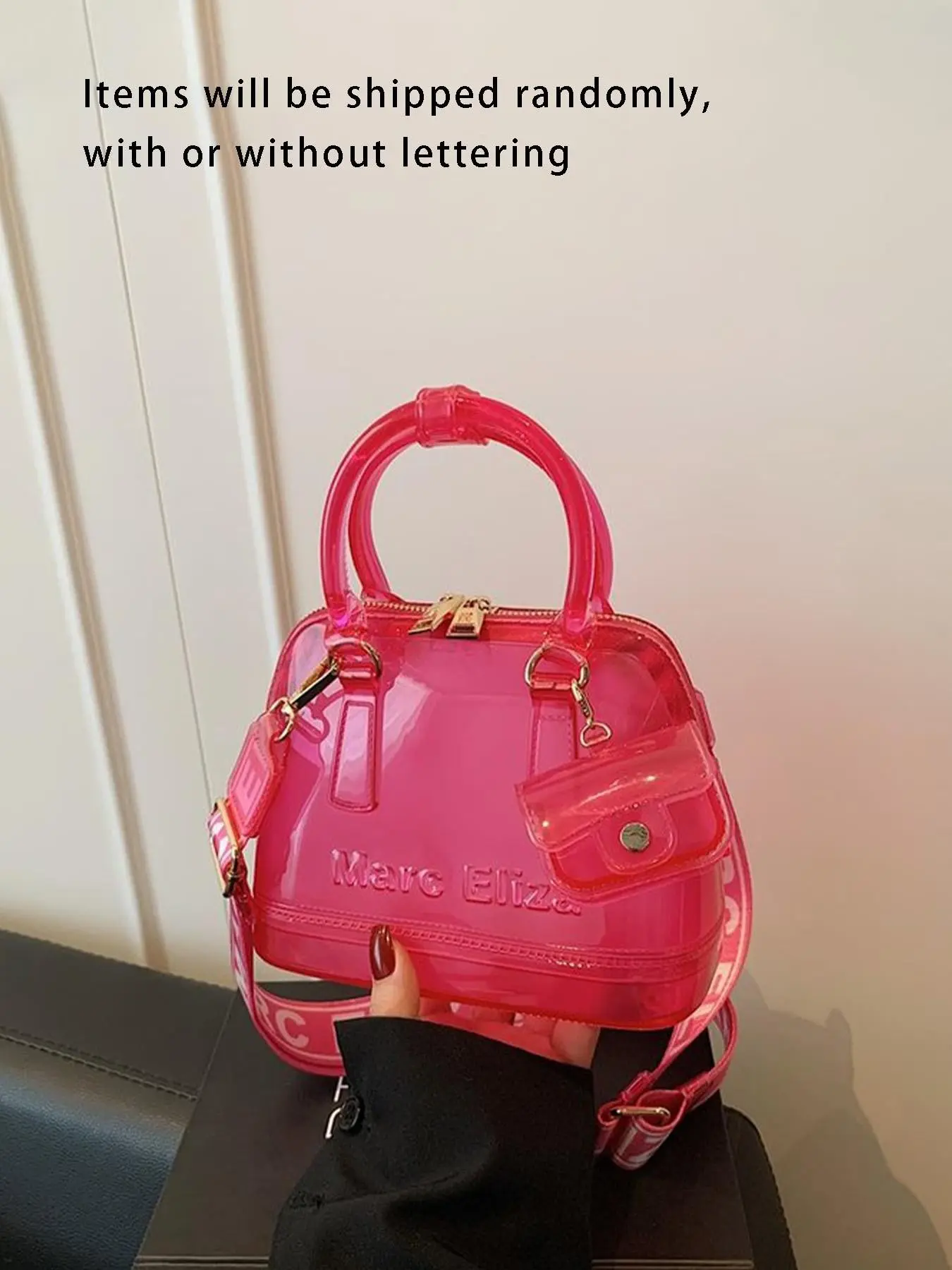 1pc Transparent shell jelly handbag, Crossbody Shoulder Purse, paired with glossy transparent material, comes with a mini accessory bag and adjustable shoulder strap with letter printing, suitable for women's daily dating and summer casual fashion scenes.