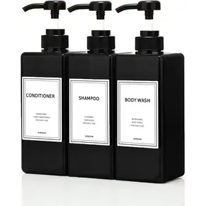 Shampoo and Conditioner Dispenser (21 oz, Pack of 3) Refillable Pump Bottle Set Empty Shower Plastic Bottles with Pump for Bathroom Body Wash Soap and Shower