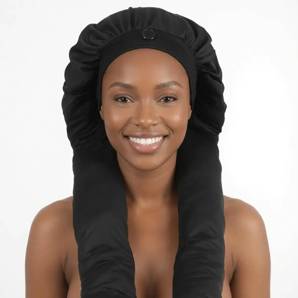 High Elastic Ice Silk Sleep Bonnet for Women, Oversized Stretch Hair Wrap Cap Fit for Long Braids, Dreadlocks and Curly Hair, Soft Smooth Night Sleeping Hat to Reduce Frizz, Gentle Hair Care Protection Cap for Daily Night Use