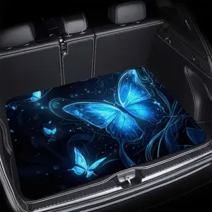 1pc Blue Butterfly Printed Car Trunk Mat • Durable Polyester Floor Liner • Safe & Practical for Daily Travel, Loading & Secure Cargo Storage • Interior Accessory • Valentine's Day Gift