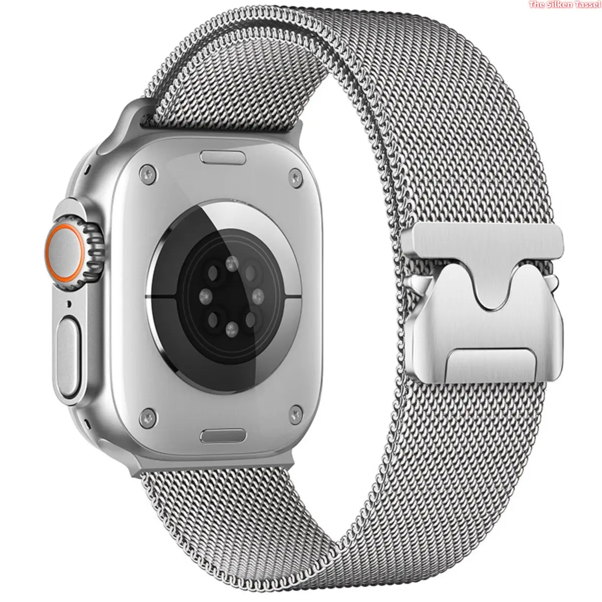 Silver Magnetic Mesh Metal Watch Band Compatible With Apple Watch Series 10 9 8 Ultra 2 Automatic Buckle Stainless Steel Milanese Loop Replacement Strap Breathable Business Wristband For Men Women tiktokshopbacktoschool