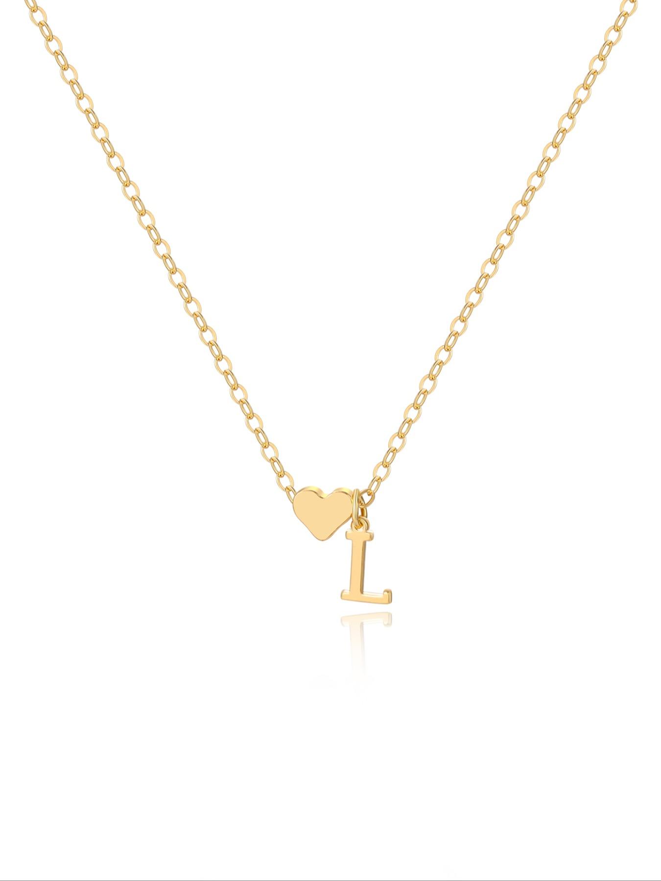 Classic Heart-Shaped Letter Name Engraved Pendant Necklace, Personalized Initial A-Z Fashion Love Necklace for Her