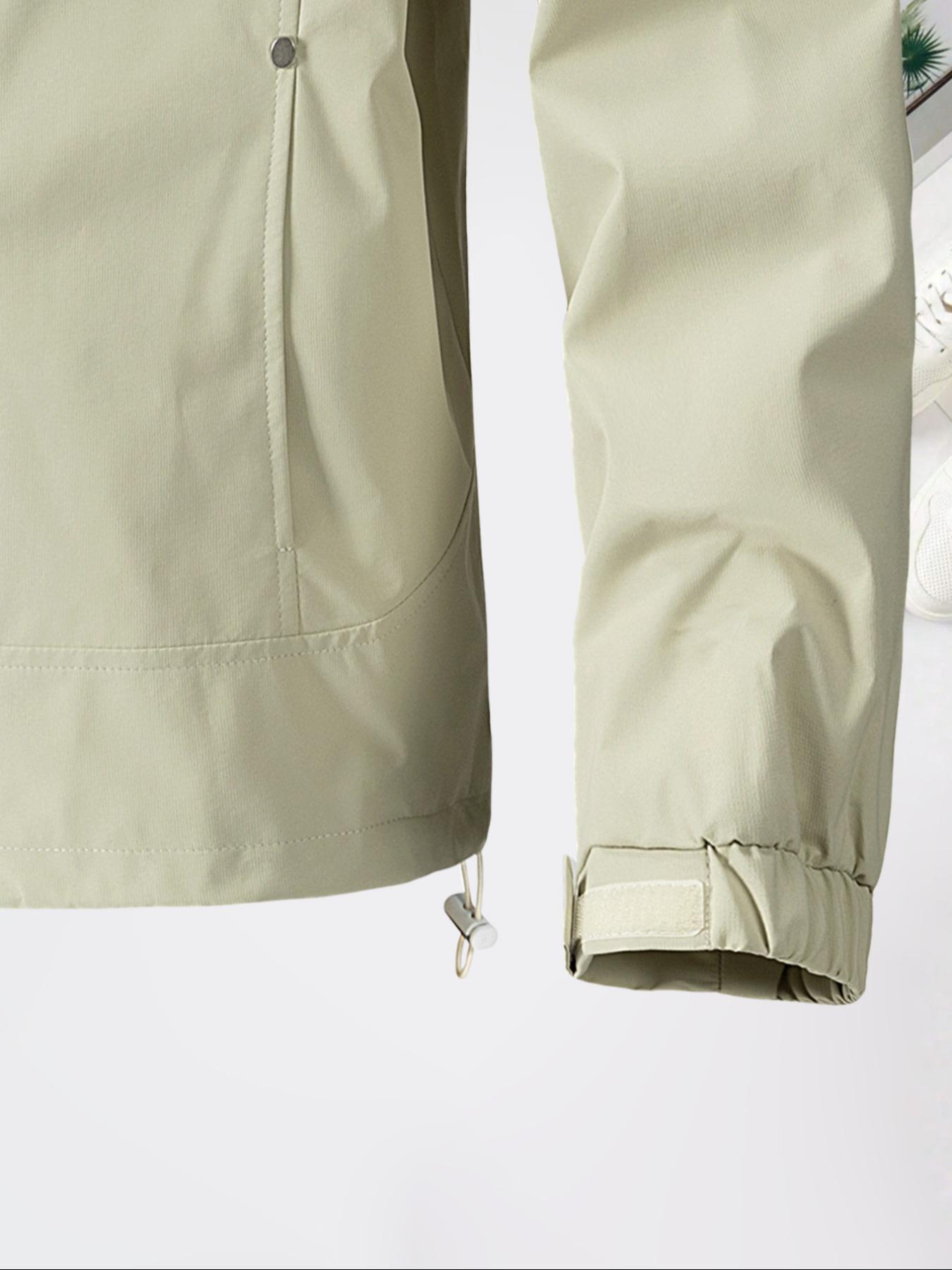 Men's Solid Pocket Drawstring Hooded Jacket, Regular Fit Casual Waterproof Windproof Long Sleeve Zip Up Outerwear for Spring & Fall, Fashion Men's Clothes for Daily Wear